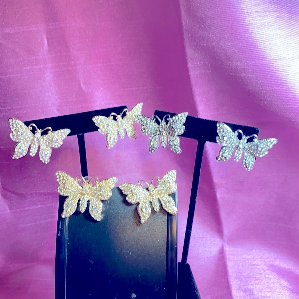 3 Sets of Round Crystal Earrings